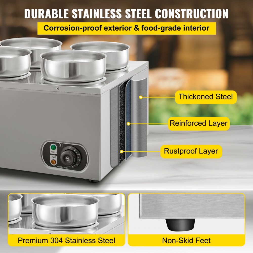 VEVOR Commercial Soup Warmer Soup Station w/ 4x4L Round Pots, Soup Kettle Warmer