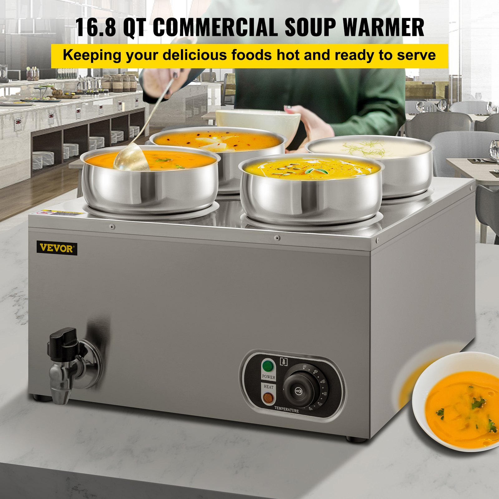 VEVOR Commercial Soup Warmer Soup Station w/ 4x4L Round Pots, Soup Kettle Warmer