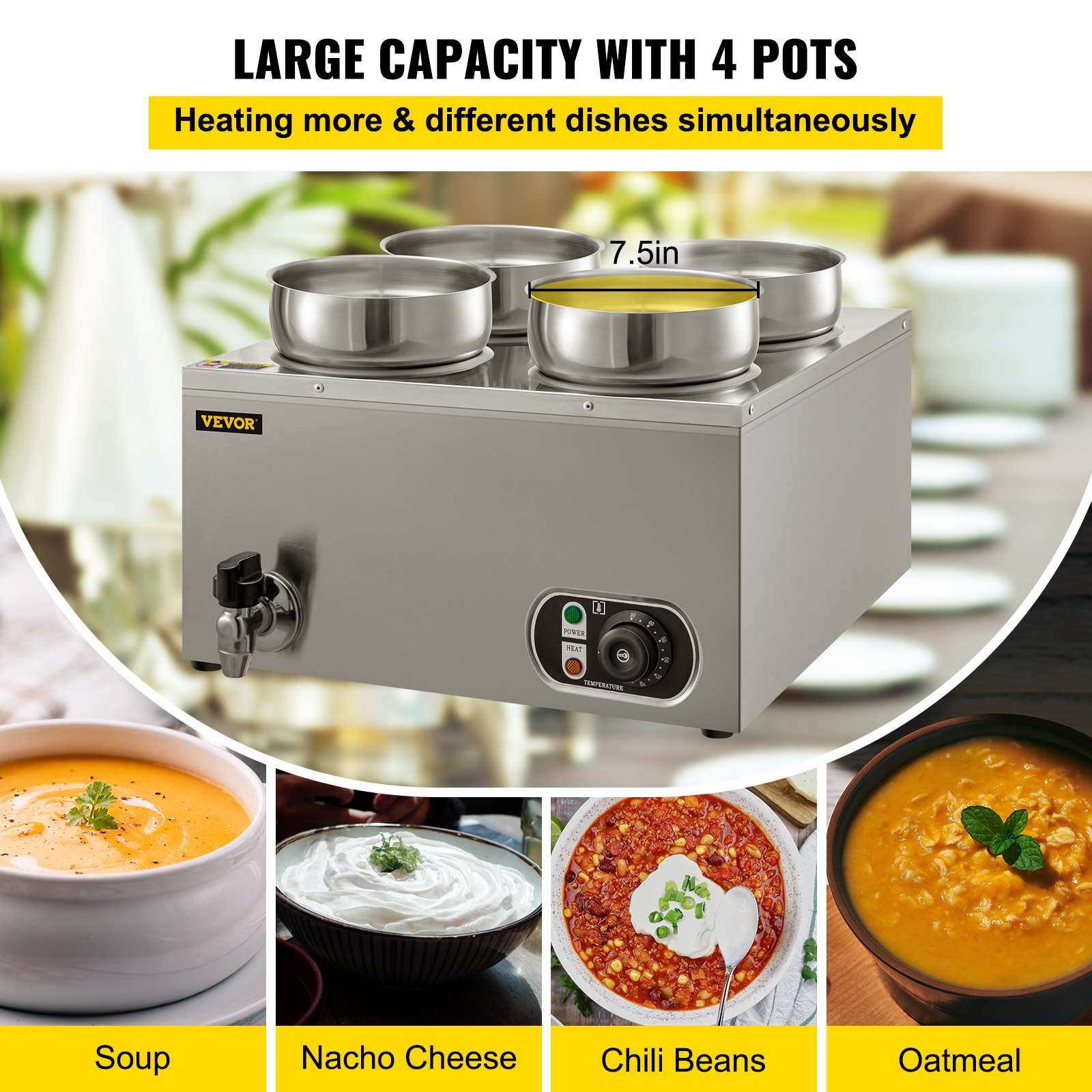 VEVOR Commercial Soup Warmer Soup Station w/ 4x4L Round Pots, Soup Kettle Warmer