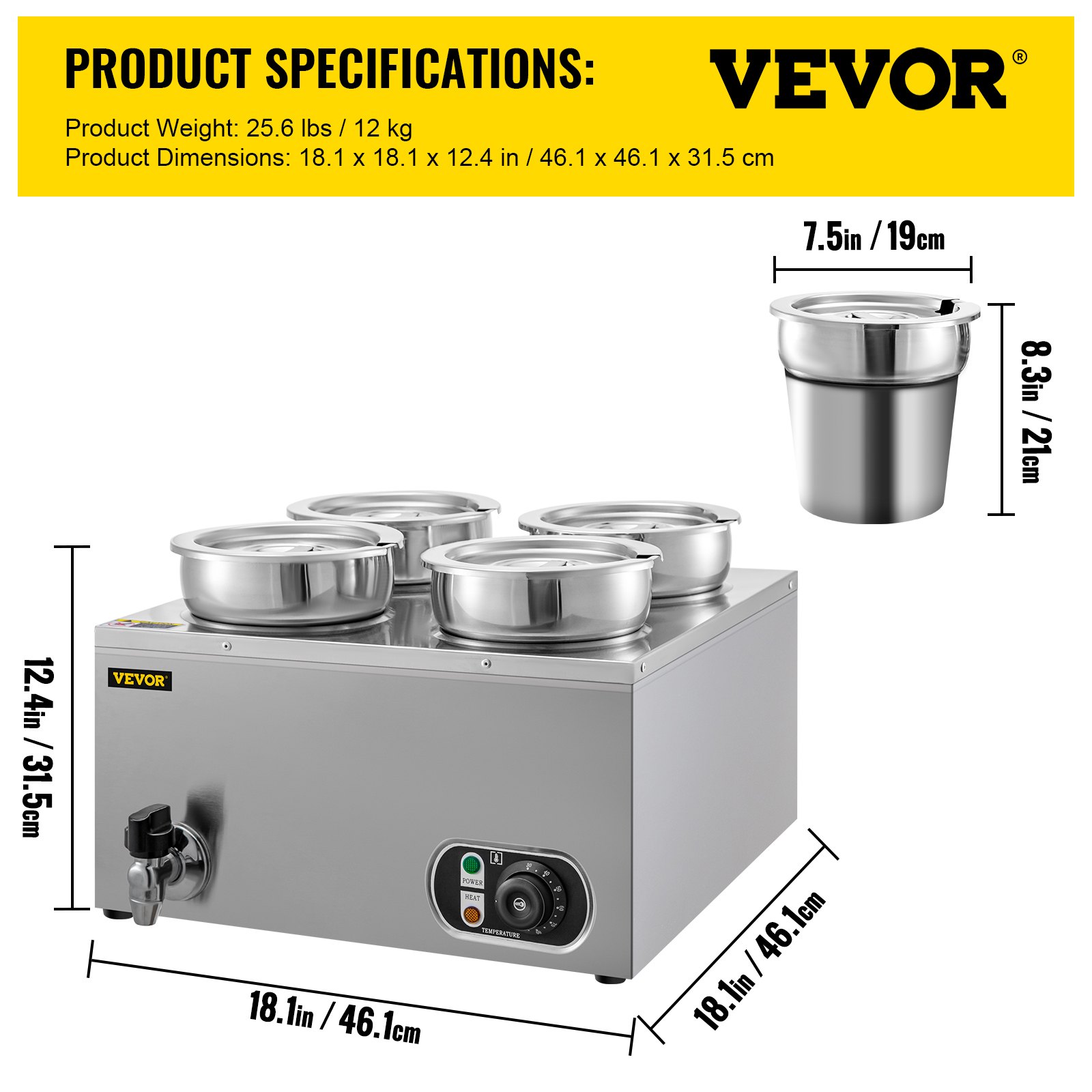 VEVOR Commercial Soup Warmer Soup Station w/ 4x4L Round Pots, Soup Kettle Warmer