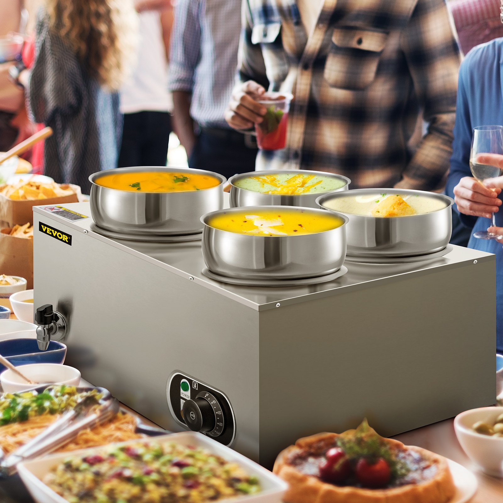 VEVOR Commercial Soup Warmer Soup Station w/ 4x4L Round Pots, Soup Kettle Warmer