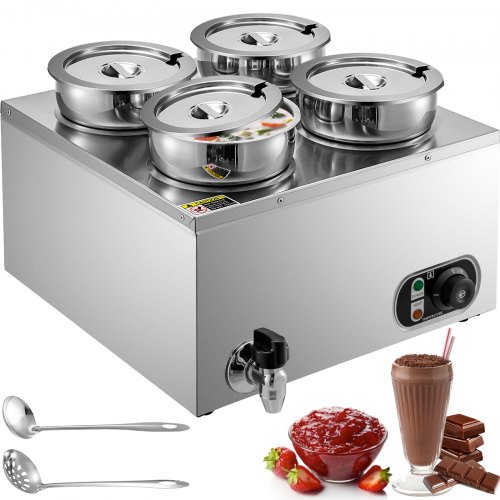 VEVOR 110V Commercial Soup Warmer 29.6 Qt Capacity, 1500W Electric Food Warmer Adjustable Temp.86-185℉, Stainless Steel Countertop Soup Pot with Tap, Bain Marie Food Warmer for Cheese/Hot Dog/Rice