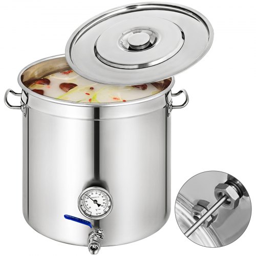VEVOR Kettle Stockpot Stainless Steel 45Gal with Lid and Thermometer for Home Brew and Stock Pot Cookware 180 Quart