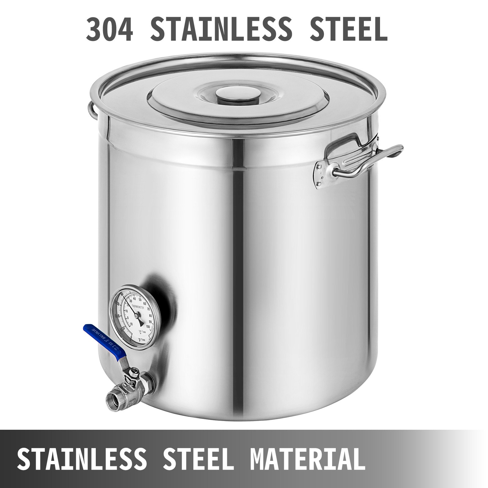 VEVOR Kettle Stockpot Stainless Steel 45Gal with Lid and Thermometer for Home Brew and Stock Pot Cookware 180 Quart