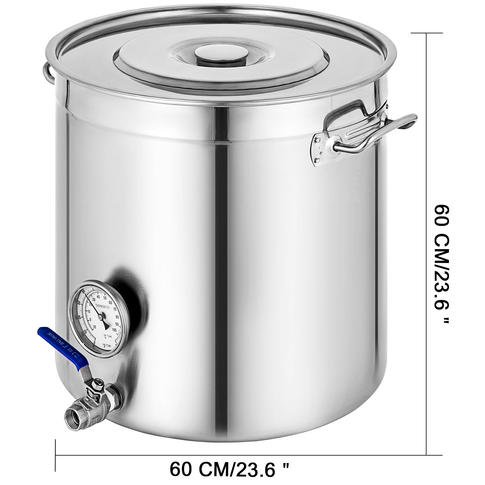 VEVOR Kettle Stockpot Stainless Steel 45Gal with Lid and Thermometer for Home Brew and Stock Pot Cookware 180 Quart