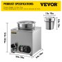 VEVOR 110V Commercial Food Warmer 4.2 Qt Capacity, 300W Electric Soup Warmer Adjustable Temp.86-185℉, Stainless Steel Countertop Soup Pot with Tap, Bain Marie Food Warmer for Cheese/Hot Dog/Rice