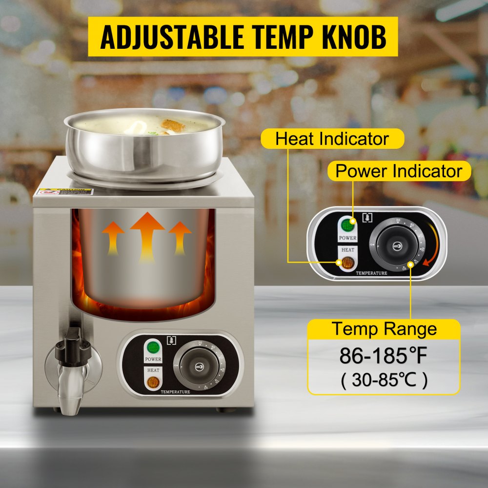 VEVOR Commercial Soup Warmer Soup Station Single 4L Round Pot Soup Kettle Warmer