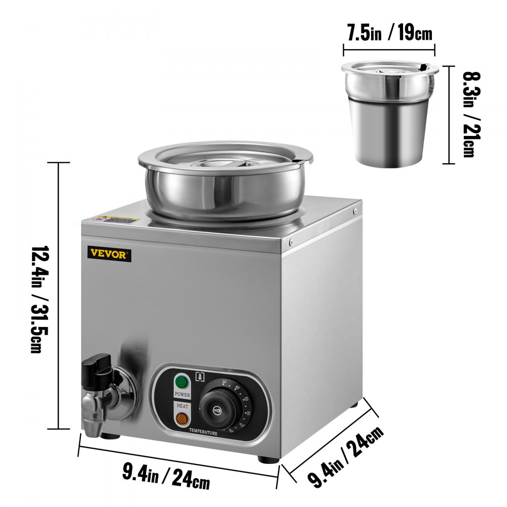 VEVOR Commercial Soup Warmer Soup Station Single 4L Round Pot Soup Kettle Warmer