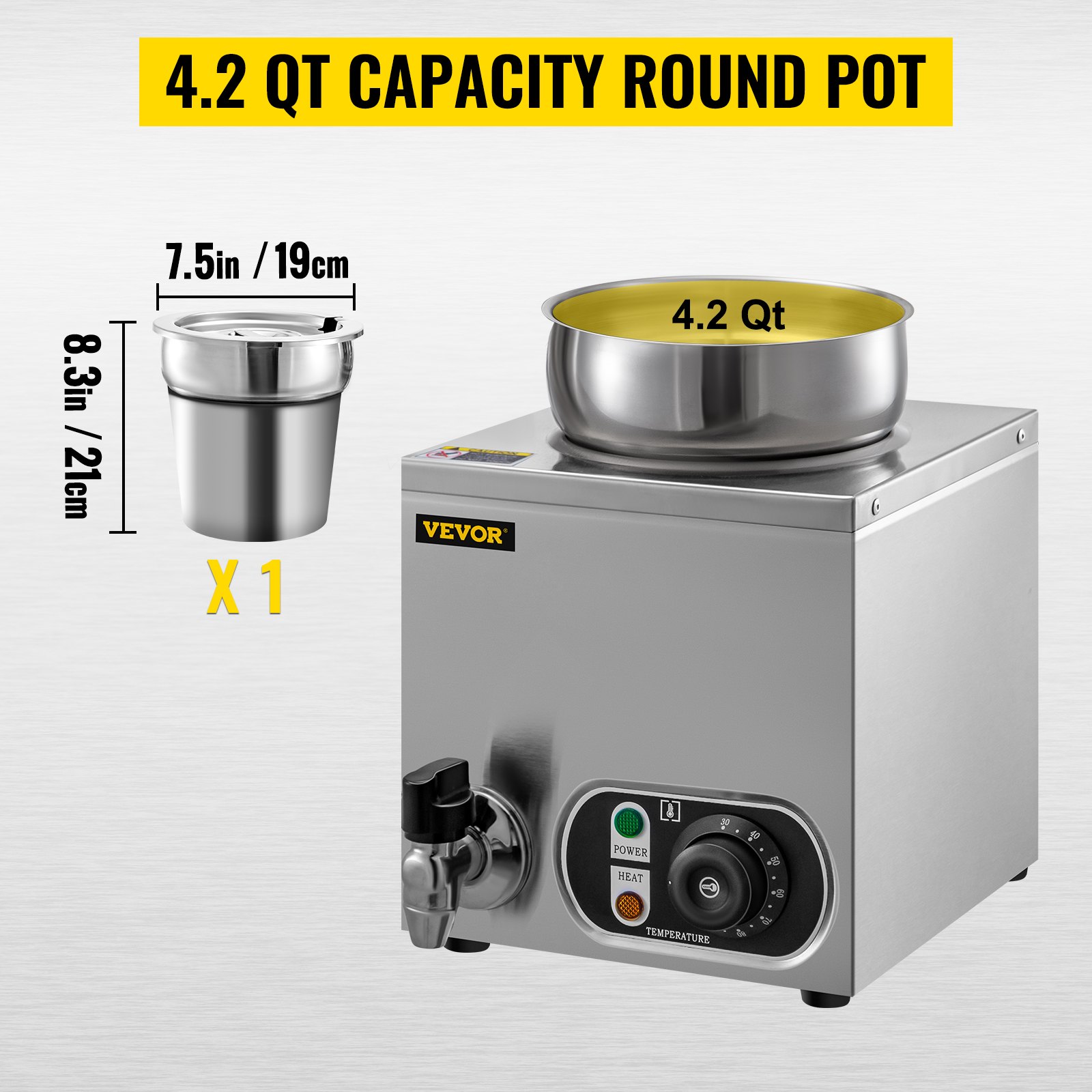 VEVOR Commercial Soup Warmer Soup Station Single 4L Round Pot Soup Kettle Warmer