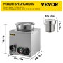 VEVOR 110V Commercial Soup Warmer 7.4 Qt Capacity, 300W Electric Food Warmer Adjustable Temp.86-185℉, Stainless Steel Countertop Soup Pot with Tap, Bain Marie Food Warmer for Cheese/Hot Dog/Rice