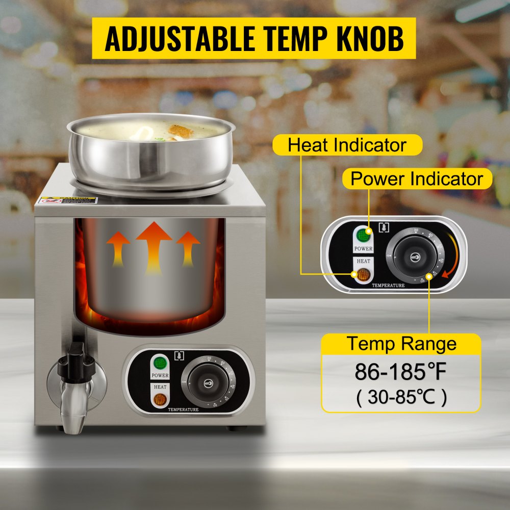 VEVOR Commercial Soup Warmer Soup Station Single 7L Round Pot Soup Kettle Warmer