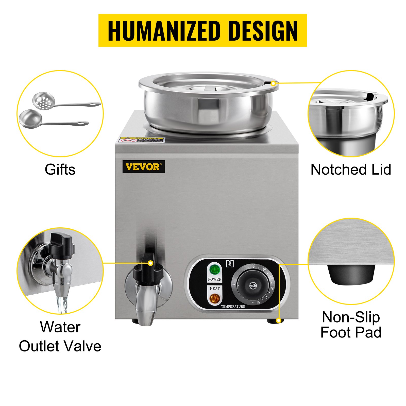 VEVOR Commercial Soup Warmer Soup Station Single 7L Round Pot Soup Kettle Warmer