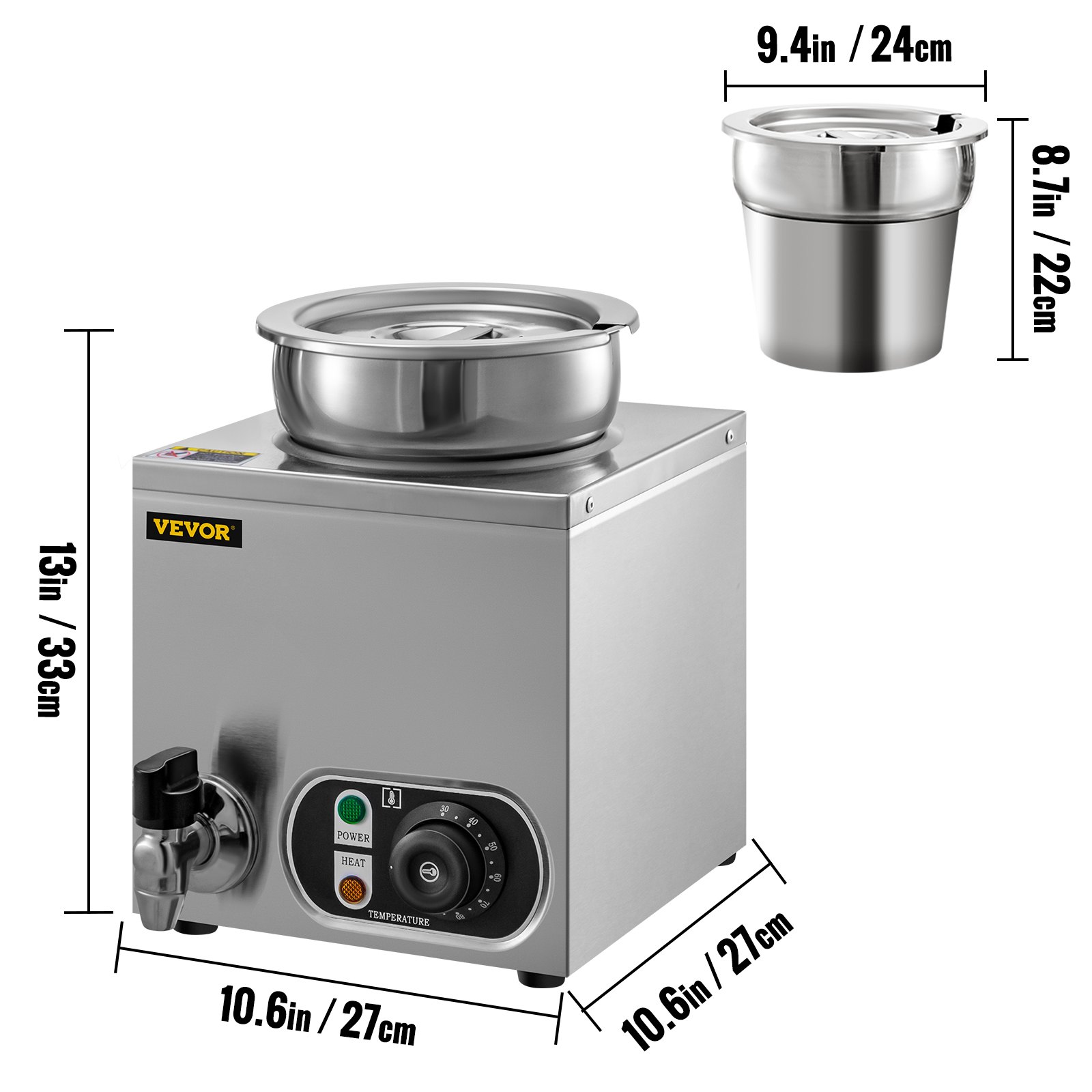 VEVOR Commercial Soup Warmer Soup Station Single 7L Round Pot Soup Kettle Warmer