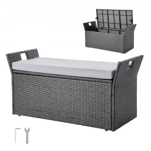 Outdoor Storage Bench PE Rattan 40Gal Deck Box Waterproof Outdoor Seat & Storage