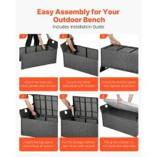 VEVOR Outdoor Storage Bench PE Rattan 40 Gal Deck Box Waterproof Outdoor Seat