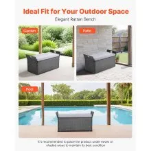 VEVOR Outdoor Storage Bench PE Rattan 40 Gal Deck Box Waterproof Outdoor Seat