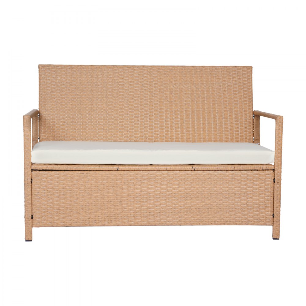 VEVOR Outdoor Storage Bench, 2-Person PE Rattan Storage Bench, 265L Deck Box with Cushion, Supports up to 120 kg, Weatherproof Outdoor Seating & Porch Decor for Patio Garden Balcony Yard
