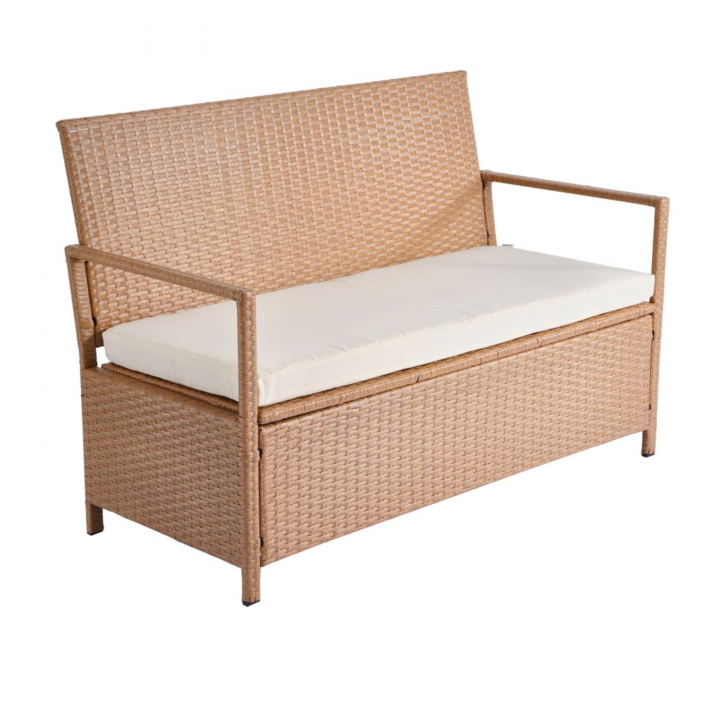 VEVOR Outdoor Storage Bench, 2-Person PE Rattan Storage Bench, 265L Deck Box with Cushion, Supports up to 120 kg, Weatherproof Outdoor Seating & Porch Decor for Patio Garden Balcony Yard