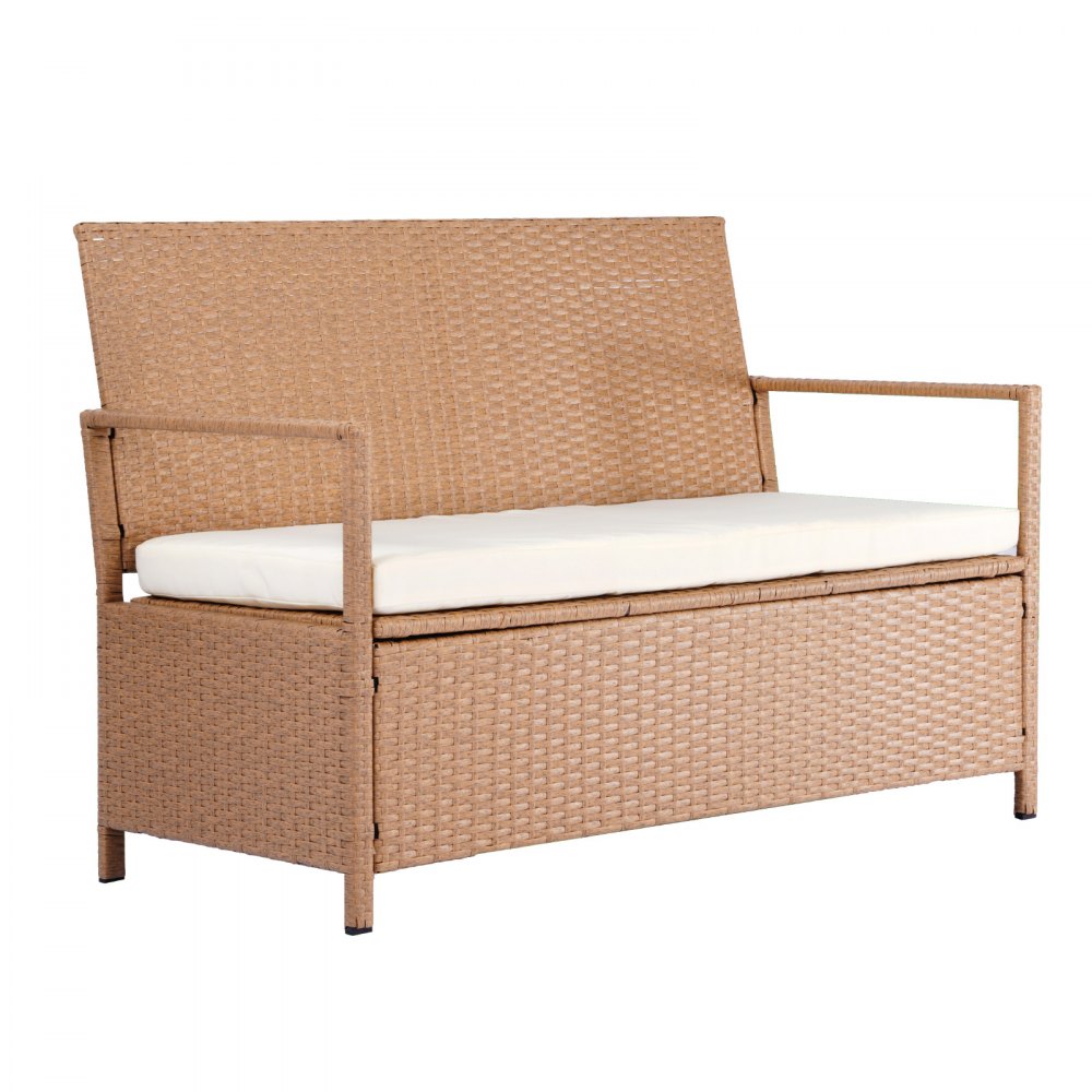 VEVOR Outdoor Storage Bench, 2-Person PE Rattan Storage Bench, 265L Deck Box with Cushion, Supports up to 120 kg, Weatherproof Outdoor Seating & Porch Decor for Patio Garden Balcony Yard