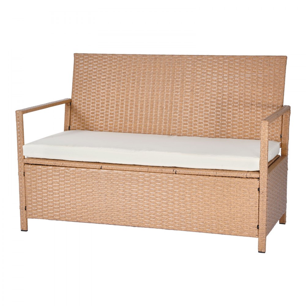 VEVOR Outdoor Storage Bench, 2-Person PE Rattan Storage Bench, 265L Deck Box with Cushion, Supports up to 120 kg, Weatherproof Outdoor Seating & Porch Decor for Patio Garden Balcony Yard