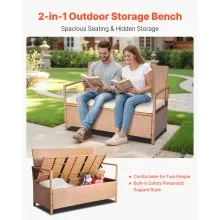 Outdoor Storage Bench PE Rattan 70Gal Deck Box Waterproof Outdoor Seat & Storage