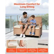 Outdoor Storage Bench PE Rattan 70Gal Deck Box Waterproof Outdoor Seat & Storage