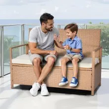 Outdoor Storage Bench PE Rattan 70Gal Deck Box Waterproof Outdoor Seat & Storage