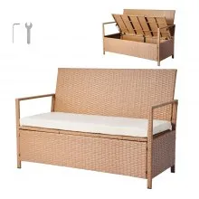 Outdoor Storage Bench PE Rattan 70Gal Deck Box Waterproof Outdoor Seat & Storage