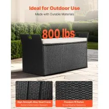 VEVOR Outdoor Storage Bench PE Rattan 90 Gal Deck Box Waterproof Outdoor Seat