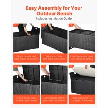 VEVOR Outdoor Storage Bench PE Rattan 90 Gal Deck Box Waterproof Outdoor Seat