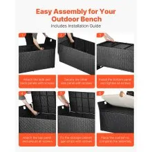 VEVOR Outdoor Storage Bench PE Rattan 90 Gal Deck Box Waterproof Outdoor Seat