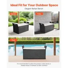 VEVOR Outdoor Storage Bench PE Rattan 90 Gal Deck Box Waterproof Outdoor Seat