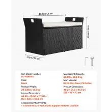 VEVOR Outdoor Storage Bench PE Rattan 90 Gal Deck Box Waterproof Outdoor Seat