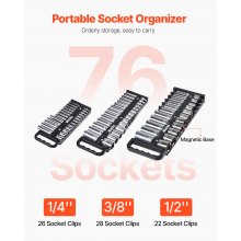 VEVOR Portable Socket Organizer Set 3PCS 76-Clip Magnetic Socket Tray Metric/SAE