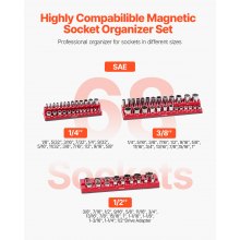 Magnetic Socket Organizer Set 3PCS Magnetic Socket Trays Red for SAE