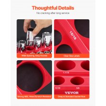 Magnetic Socket Organizer Set 3PCS Magnetic Socket Trays Red for SAE