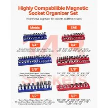 VEVOR Magnetic Socket Organizer Set 6PCS Socket Trays Blue & Red for Metric SAE