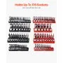 VEVOR Socket Organizer Set, 8PCS High-Rod Socket Holder, 1/4'', 3/8'' & 1/2'' Metric SAE Socket Trays with Clear Labels, Hold up to 176PCS Standard & Deep Sockets, Black & Red (Socket Not Included)