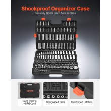 VEVOR Socket Set, 163 Pieces, 9.5 & 6.4 & 12.7 mm Drive Socket Tool Set, SAE and Metric, Deep and Standard, Mechanic Tool Kit with Storage Case, Chrome Plated CR-V Alloy Steel, for Automotive Repair