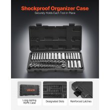 VEVOR Socket Set, 46 Pieces, 6.4 mm Drive Socket Tool Set, SAE and Metric Size, Deep and Standard, Mechanic Tool Kit with Storage Case, Chrome Plated CR-V Alloy Steel, for Automotive Repair
