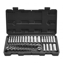 VEVOR Socket Set, 46 Pieces, 6.4 mm Drive Socket Tool Set, SAE and Metric Size, Deep and Standard, Mechanic Tool Kit with Storage Case, Chrome Plated CR-V Alloy Steel, for Automotive Repair