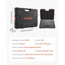 VEVOR Socket Set, 104 Pieces, 9.5 mm Drive Socket Tool Set, Metric Size from 6 to 24 mm, Deep and Standard, Mechanic Tool Kit with Storage Case, Chrome Plated CR-V Alloy Steel, for Automotive Repair