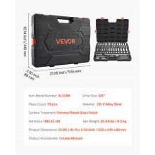 VEVOR Socket Set, 76 Pieces, 3/8 inch Drive Socket and Ratchet Set, SAE and Metric, Deep and Shallow, Mechanic Tool Kit with Accessories and Storage Case, CR-V Alloy Steel, for Automotive Repair