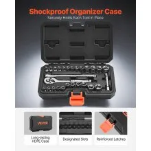 VEVOR Socket Set, 27 Pieces, 6.4 mm Drive Socket and Ratchet Set, SAE and Metric, Mechanic Tool Kit with Ratchet Wrench, Extension Bar and Storage Case, CR-V Alloy Steel, for Automotive Repair