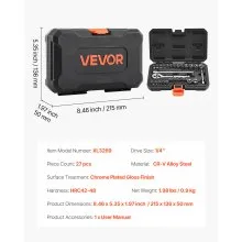 VEVOR Socket Set, 27 Pieces, 6.4 mm Drive Socket and Ratchet Set, SAE and Metric, Mechanic Tool Kit with Ratchet Wrench, Extension Bar and Storage Case, CR-V Alloy Steel, for Automotive Repair