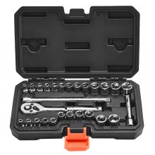 VEVOR Socket Set, 27 Pieces, 6.4 mm Drive Socket and Ratchet Set, SAE and Metric, Mechanic Tool Kit with Ratchet Wrench, Extension Bar and Storage Case, CR-V Alloy Steel, for Automotive Repair