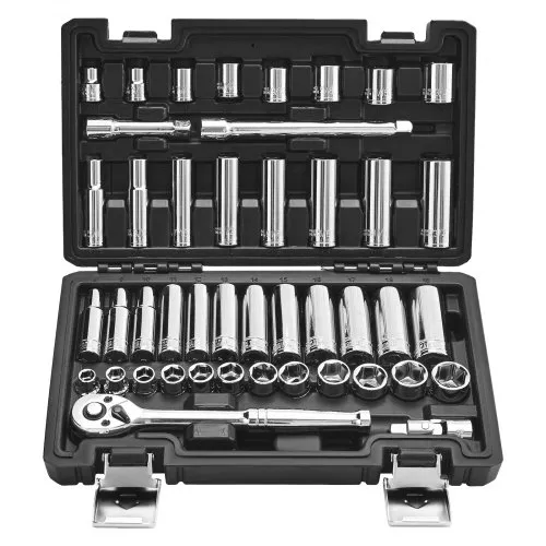 VEVOR Socket Set, 44 Pieces, 3/8 inch Drive Socket and Ratchet Set, SAE and Metric, Deep and Shallow, Mechanic Tool Kit with Accessories and Storage Case, CR-V Alloy Steel, for Automotive Repair