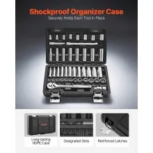 VEVOR Socket Set, 44 Pieces, 3/8 inch Drive Socket and Ratchet Set, SAE and Metric, Deep and Shallow, Mechanic Tool Kit with Accessories and Storage Case, CR-V Alloy Steel, for Automotive Repair