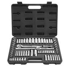 VEVOR Socket Set, 69 Pieces, 9.5 & 6.4 mm Drive Socket and Ratchet Set, SAE and Metric, Deep and Standard, Mechanic Tool Kit with Accessories and Storage Case, CR-V Alloy Steel, for Auto Repair