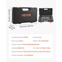 VEVOR Socket Set, 33 Pieces, 12.7 mm Drive Socket and Ratchet Set, SAE and Metric, Mechanic Tool Kit with Ratchet Wrench, Extension Bar and Storage Case, CR-V Alloy Steel, for Automotive Repair